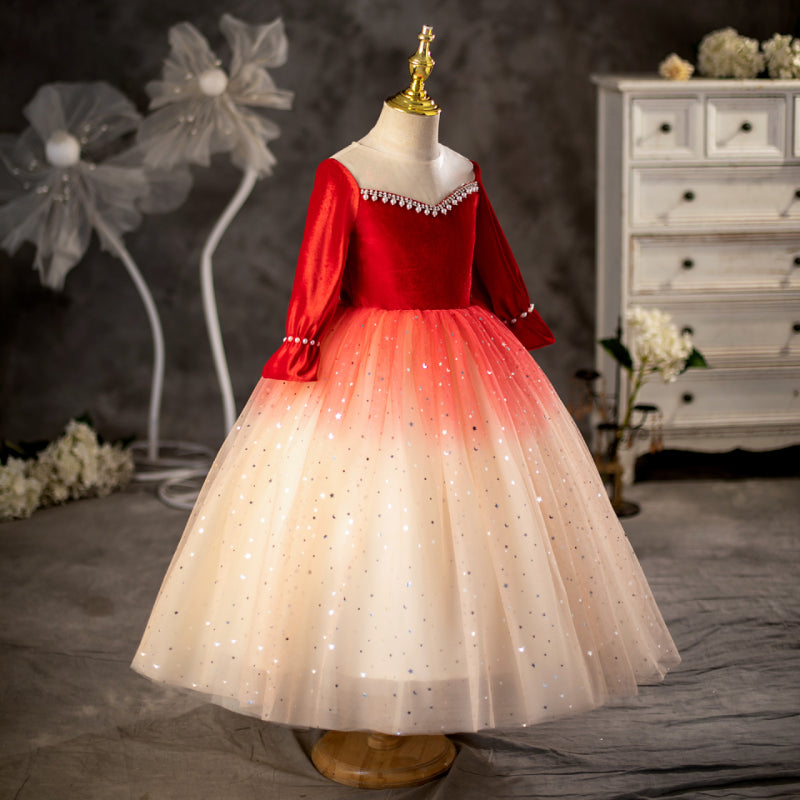 Cute Baby See-through Sequin Princess Dress Toddler Birthday Dresses