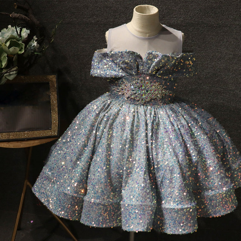 Girl Formal Dresses Cute Beauty Pageant Sequins Long Sleeve Princess Dresses