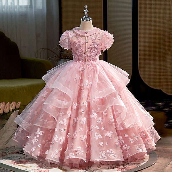 Girls Pink Birthday Princess Dress Children's Ball Puffy Dress