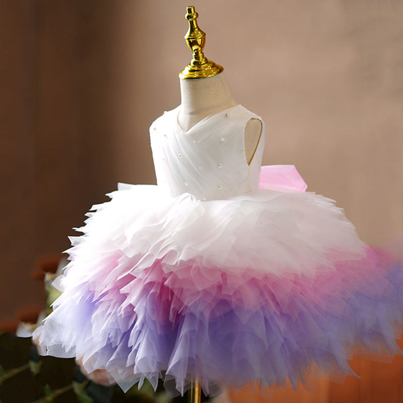 Baby Girl Wedding Birthday Bead Bow Stitching Colorful Fluffy Princess Dress