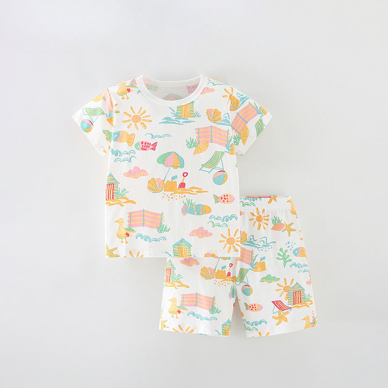 New Girls Summer Suit Short Sleeve Pants Two Piece Suit