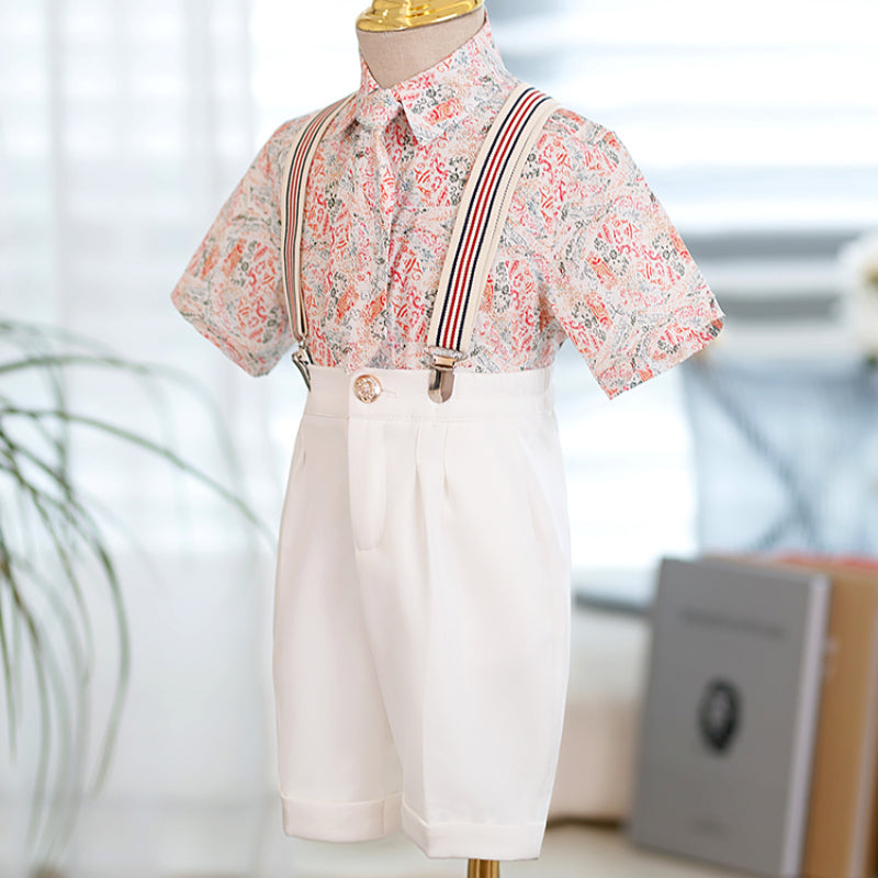 Baby Boy Floral Shirt Striped Overalls Suit Set marryshe