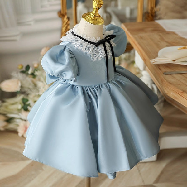 Baby Girl Blue Dress Children's Birthday Princess Dress Flower Girl Puffy Dress