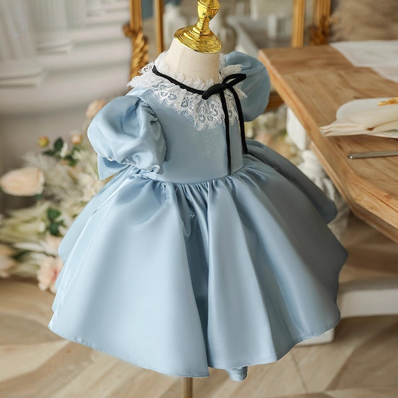 Baby Girl Blue Dress Children's Birthday Princess Dress Flower Girl Puffy Dress