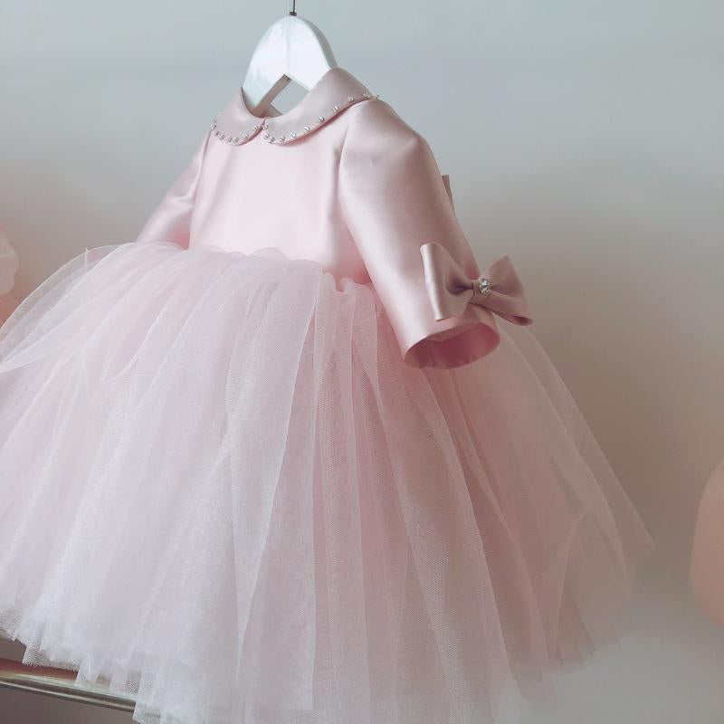 Baby Girl Doll Collar Bow Mesh Princess Dress