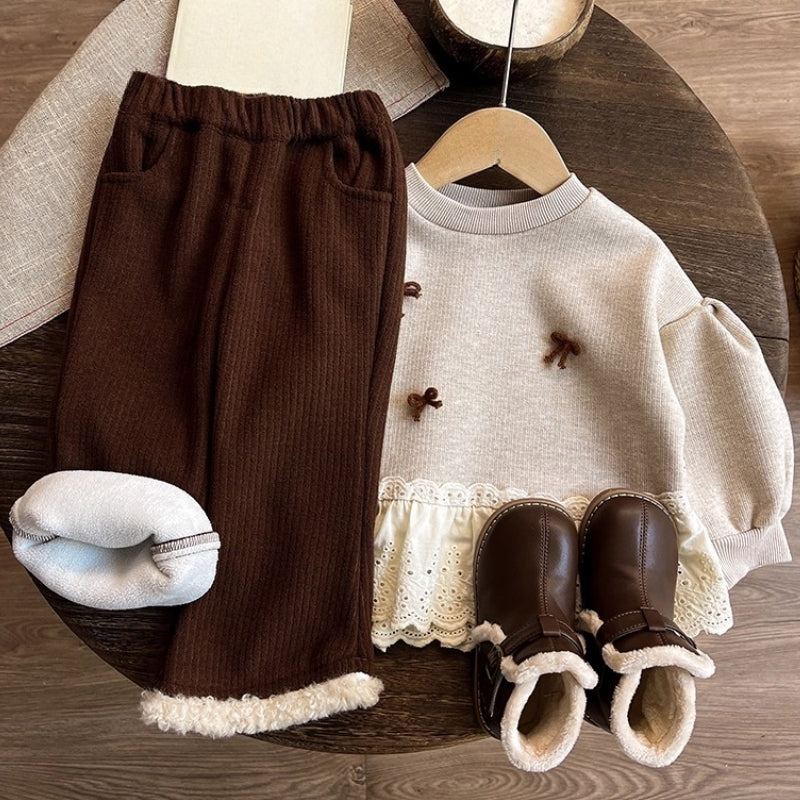 Girls' Winter Fleece Sweatshirt and Pants Two-piece Set