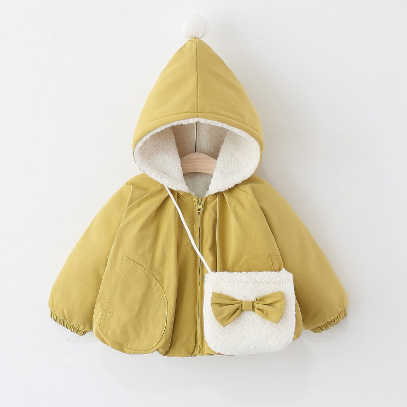 Girls' Winter Solid Color Hooded Coat