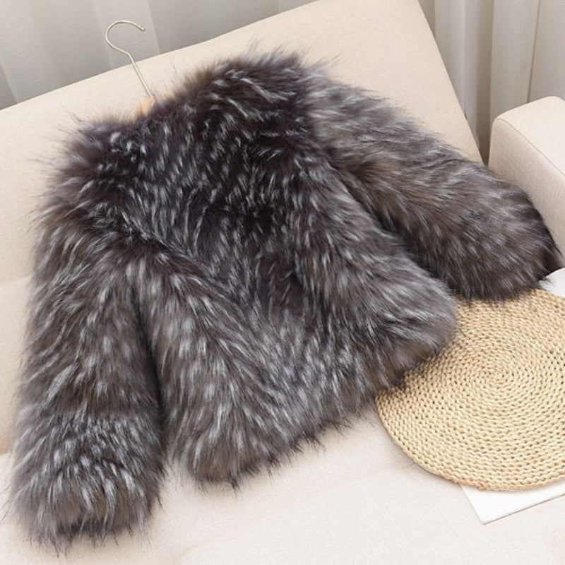 Children's Warm Round Neck Faux Fur Coat