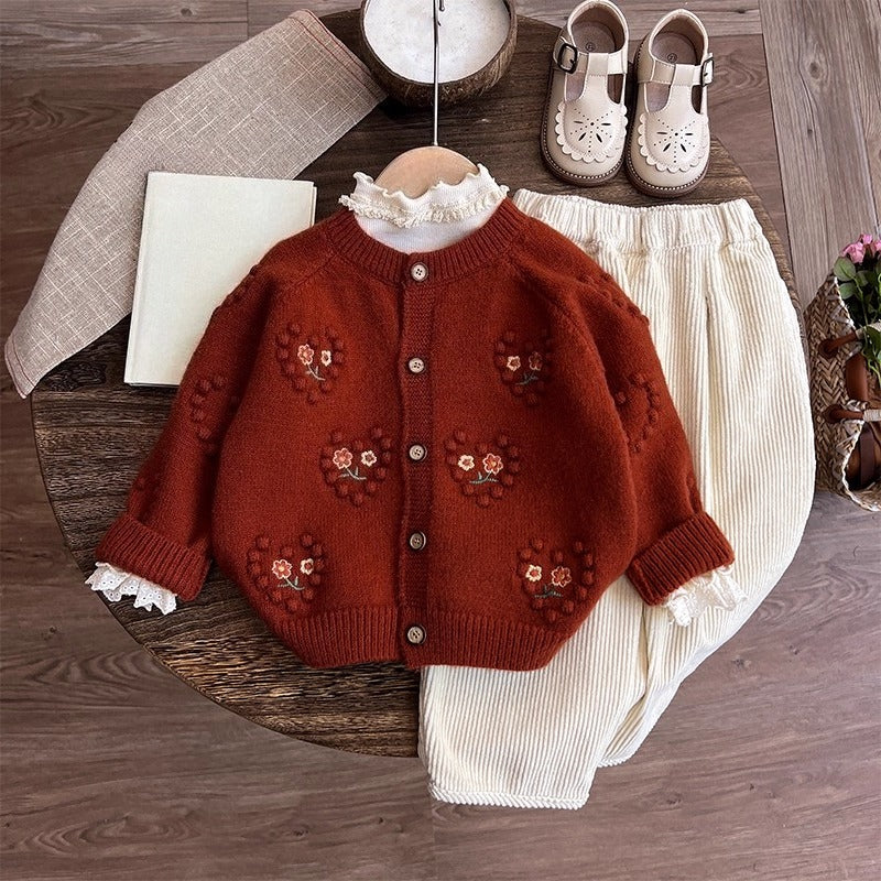 Girls' New Autumn Sweater Bottoming Shirt Pants Three-piece Set