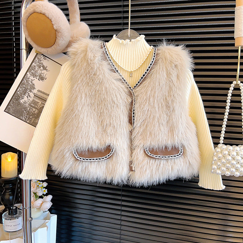 Cute Girls Gray Vertical Pocket Vest
