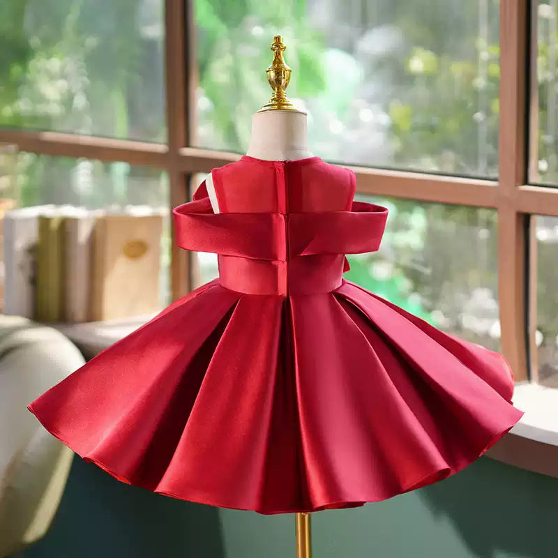 Girls Christmas Satin Dress Girls Birthday Dress Flower Girl Wedding Dress