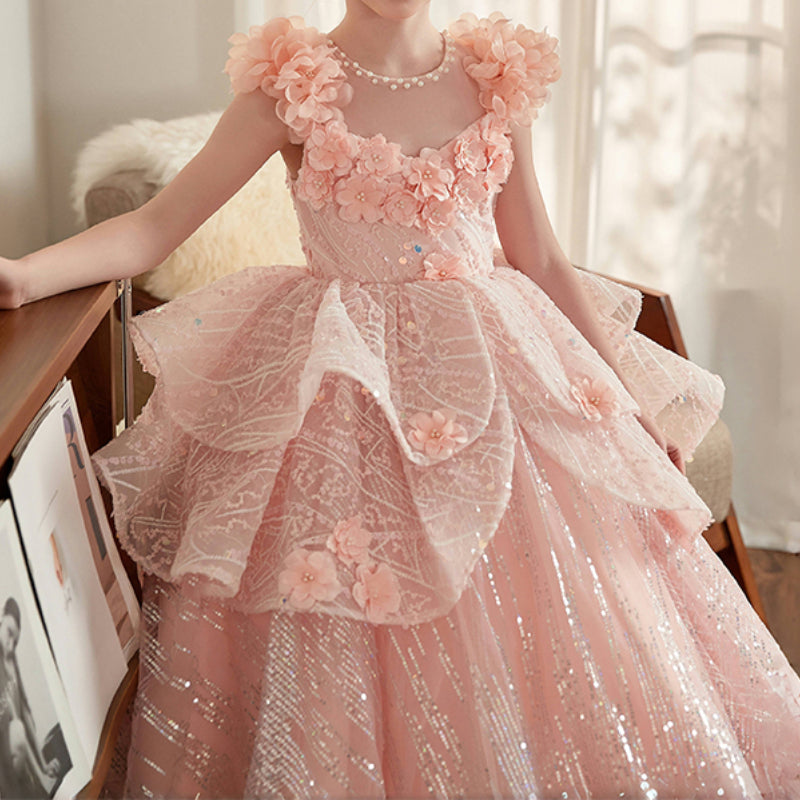 Girls Pink Birthday Princess Dress Children's Ball Dress