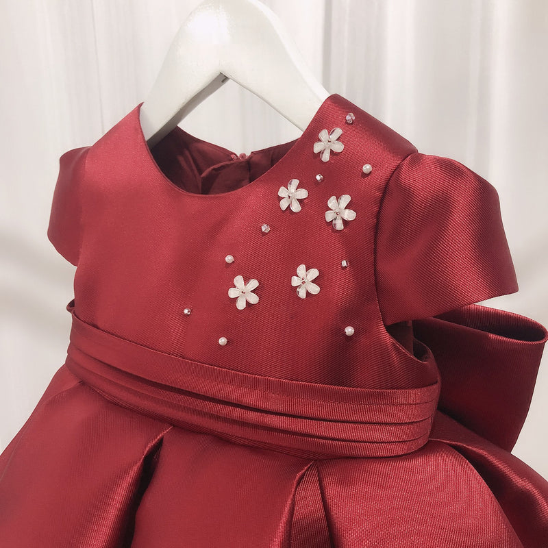 Cute Baby Girl Wine Red Pageant Dress Toddler Birthday Christmas Dress