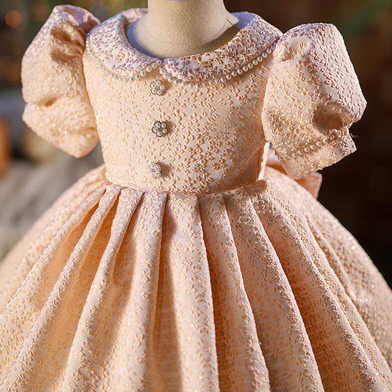 Flower Girl Dress Toddler Birthday Party Pageant Pattern Doll Collar Bowknot Puff Sleeves Dress