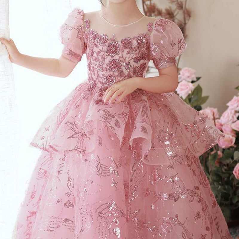 Baby Girl Birthday Pageant Dress Chiffon Sequined Princess Dress