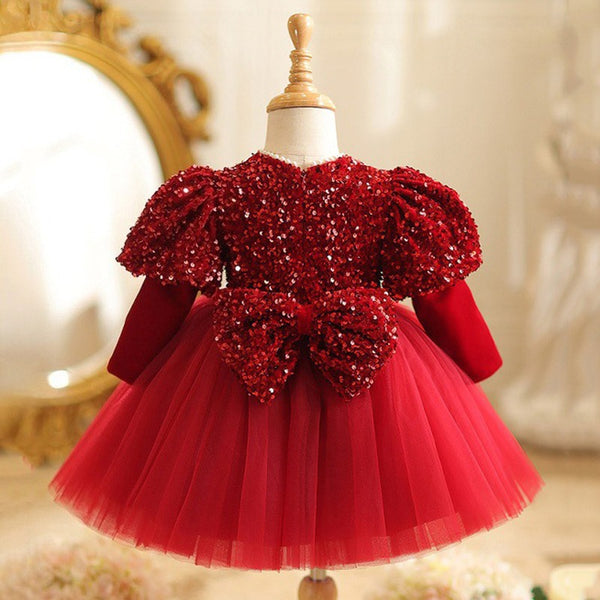 Girls Red Sequin Birthday Dress Girls Christmas Dress Flower Girl Princess Dress