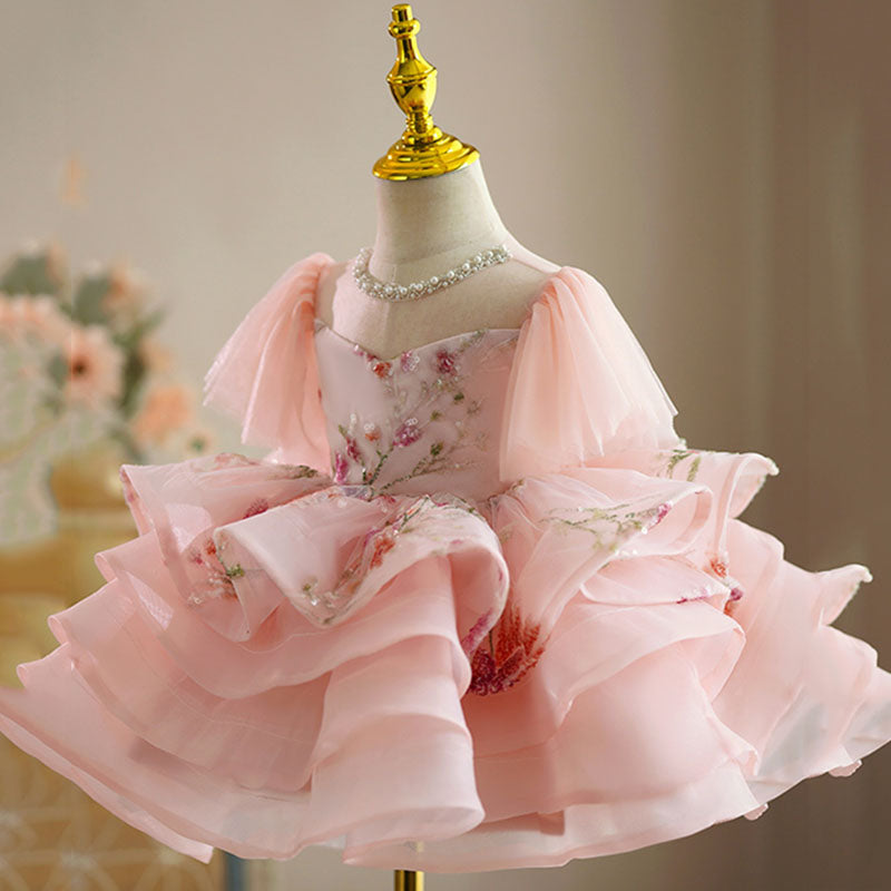 Cute Girl Bead Collar Zipper Bow Birthday Party Cake Princess Dress