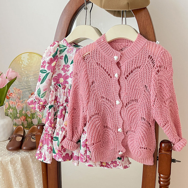 Baby Girl Autumn Knitted Cardigan Floral Dress Two-piece Set