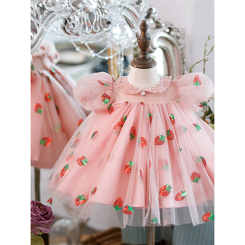 Baby Girl Summer Sequined Strawberry Princess Dress