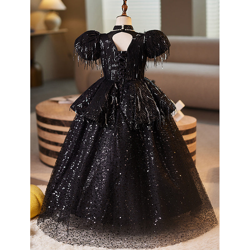 Girls Black Birthday Dress Flower Girl Puff Princess Dress