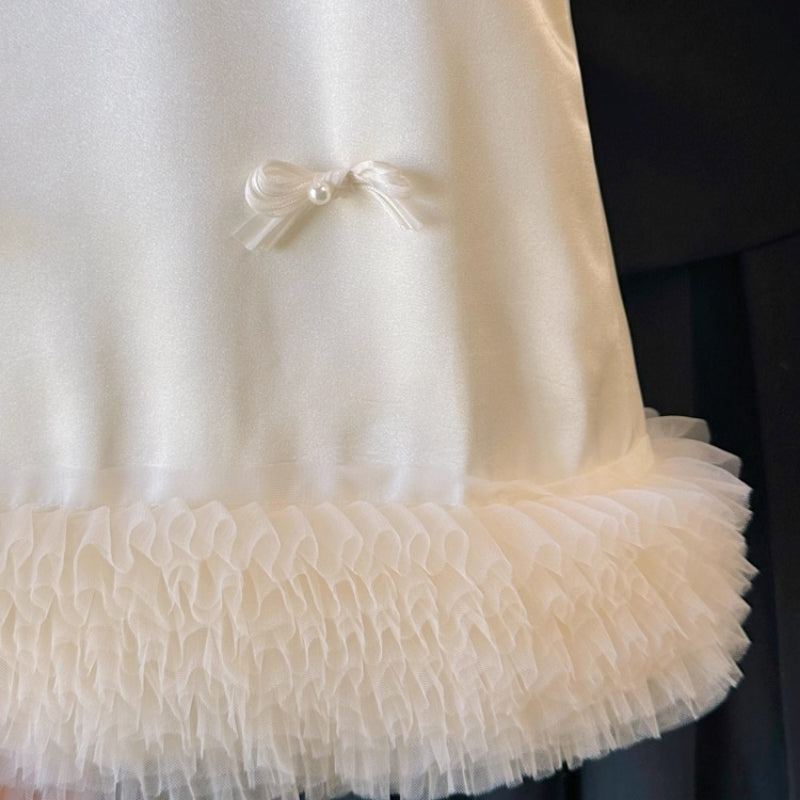 Girls New Cute White Birthday Party Vest Princess Dress
