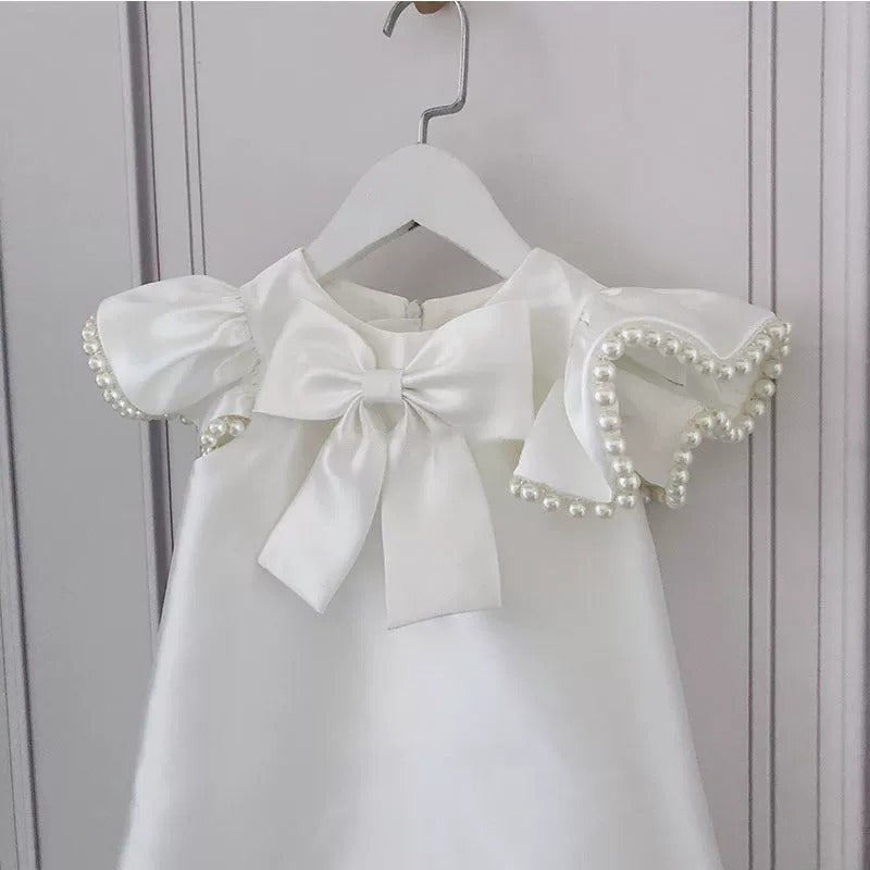 Cute Baby Girl White Dress Toddler Pageant First Birthday Princess Dress