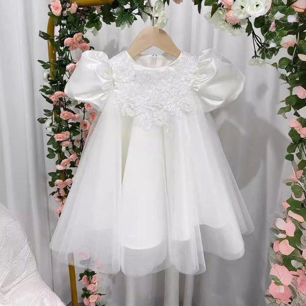 Baby Girl's White Bow One-year-old Birthday Princess Dress Toddler's  First Communion Dress