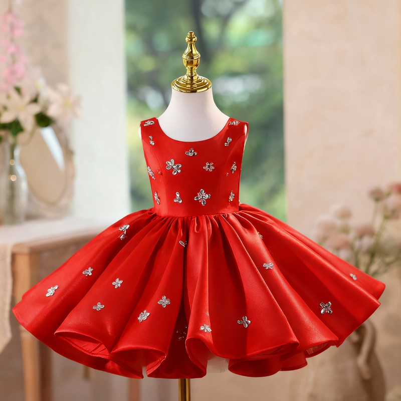 Girls Birthday Dresses Girls Party Princess Dresses Flower Girl Dresses, Red / 3-4 Years (110cm)