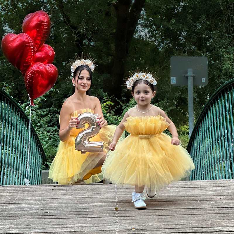 Baby Girl Christening Dresses Toddler Birthday Party Dress Yellow Puffy Girl Princess Dress