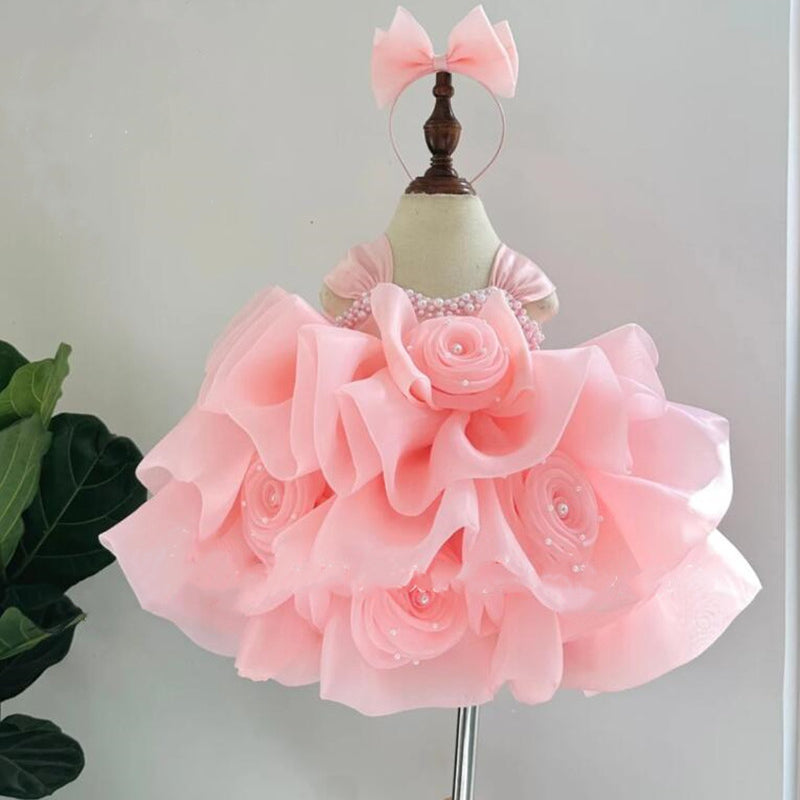 Cute Baby Girl Beauty Pageant Dress Toddler Fluffy Birthday Princess Dress