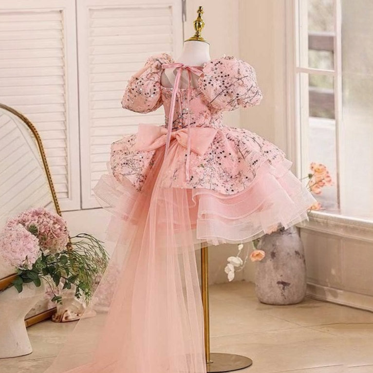 Girls Birthday Dress Girls Pink Sequin Princess Dress Children's Party Dress