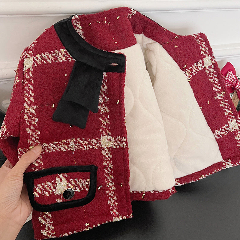 Cute Baby Girl Christmas Red Plaid Two-piece Set