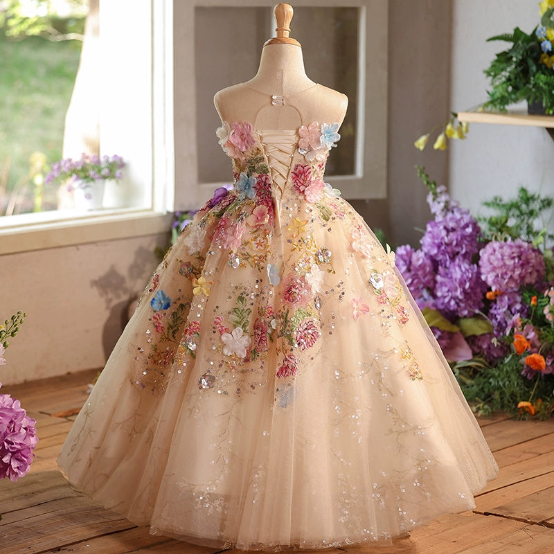 Girls Flower Princess Dress Children's Birthday Puffy Dress