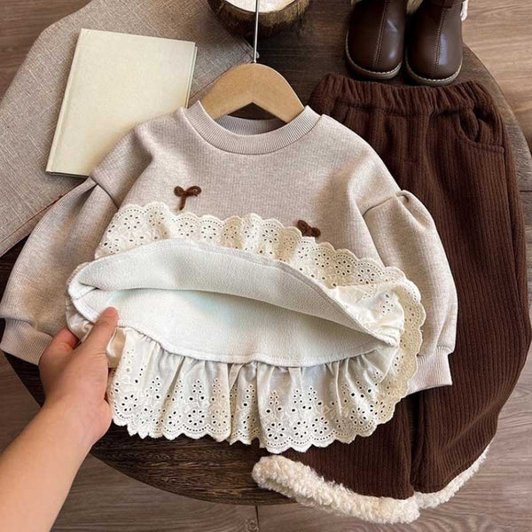 Girls' Winter Fleece Sweatshirt and Pants Two-piece Set