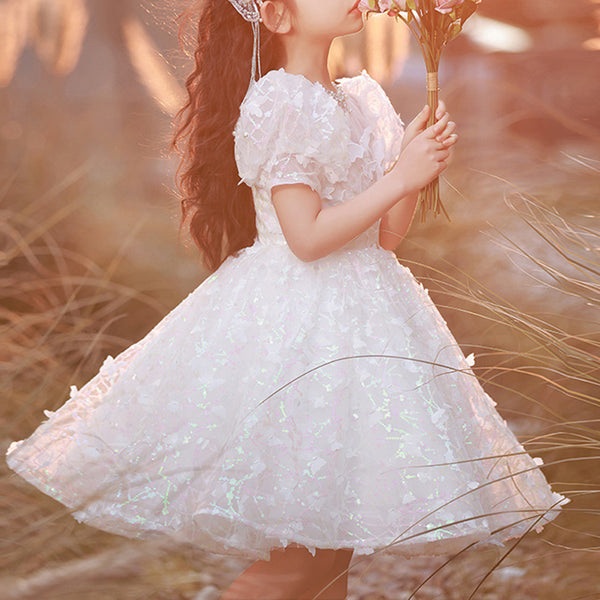 Elegant Baby White Mesh Lace Princess Dress Toddler Baptism Dresses