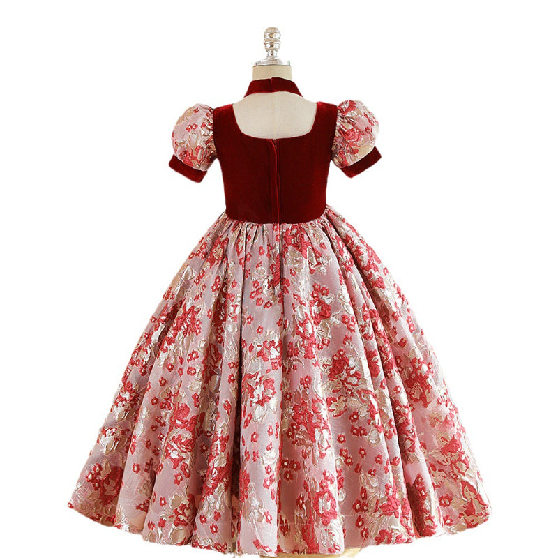 Elegant Baby Girl Burgundy Floral Square Neck Puff Sleeve Pleated Princess Dress Toddler Ball Gowns Toddler Prom Dress Elegant Baby Girl Burgundy Floral Square Neck Puff Sleeve Pleated Princess Dress Toddler Ball Gowns Toddler Prom Dress