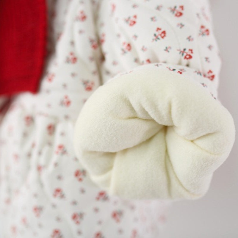 Girls' Winter Floral Print Scarf Hooded Cotton Coat