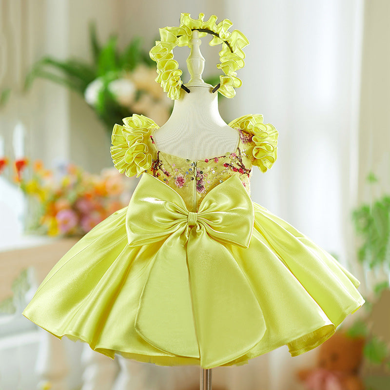 yellow puffy dress Bright Tulle 3D Applique Strapless Ball Gown Short Prom Dresses, CP1130 US12 / Custom Color(leaving a note) Fully lined The Britney Puff Sleeve Dress-