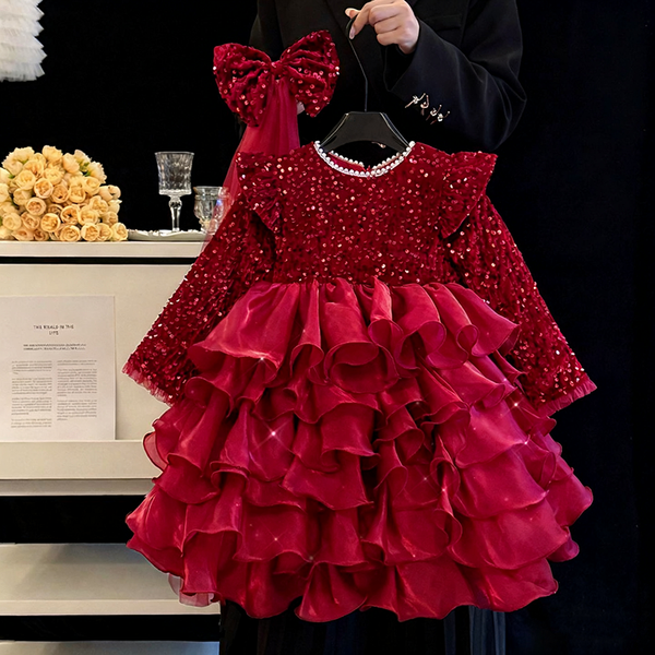 Girls Ball Princess Dress Girls Christmas Sequined Dress Childrens Birthday Dress
