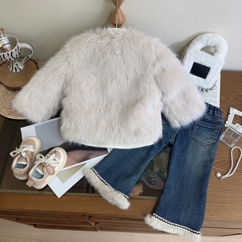 Girls' Winter Warm Faux Fur Vintage Coat