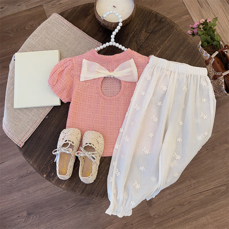 Cute Baby Summer Thin Girls White Pants Pink Top