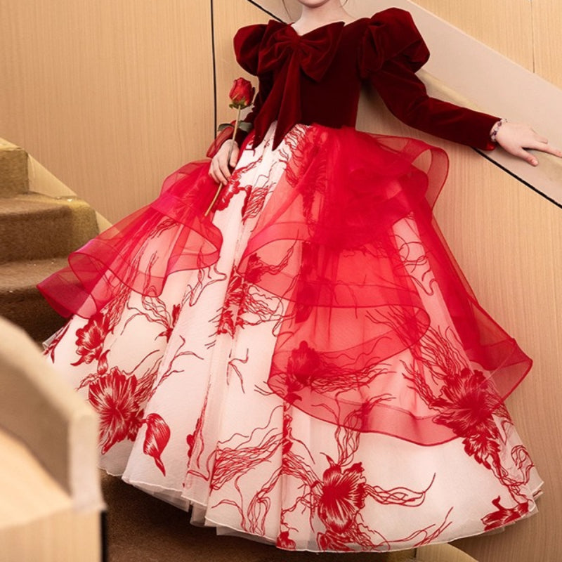 Girls' Birthday Dress Girls' Red Christmas Dress Children's Ball Dress