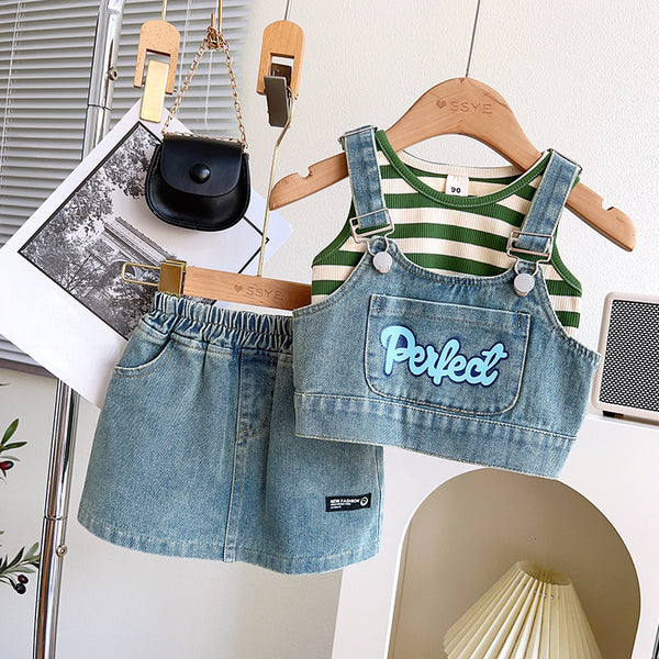 Sweet Girls Summer Denim Three-piece Suit