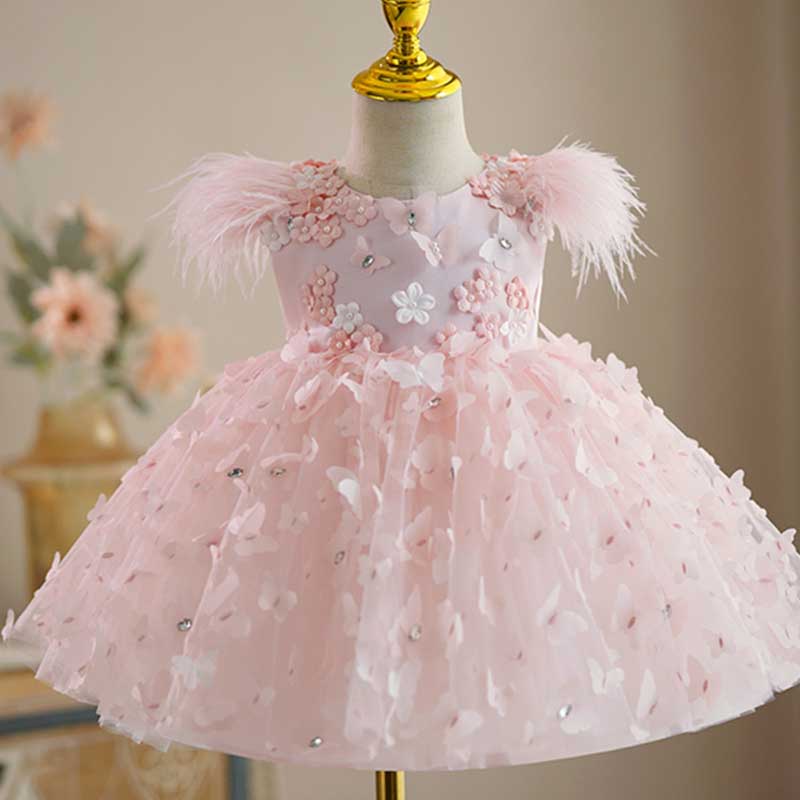 Cute Baby Birthday Party Tassel Sleeveless Dress Butterfly Flower Princess Dress