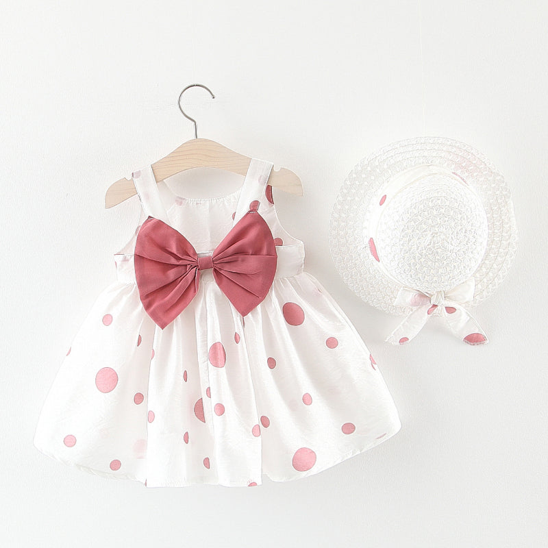 Baby Girl Sleeveless Bow Flower Sundress with Hat Set