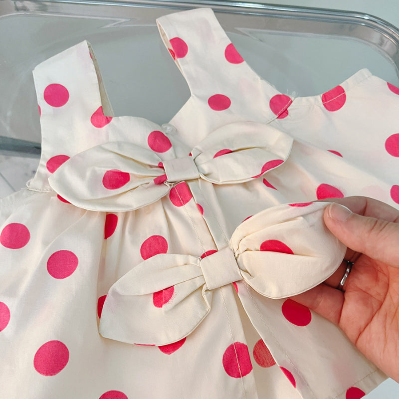Girls Summer New Polka Dot Bow Top Shorts Two-piece Set