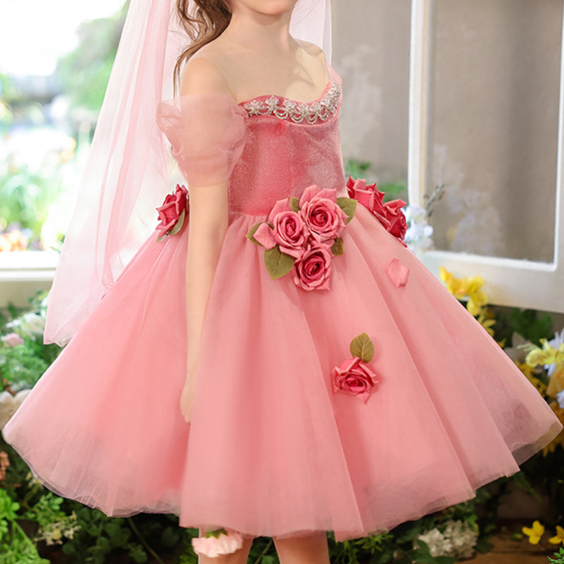 Pink Girls Birthday Dress Flower Girl Princess Dress