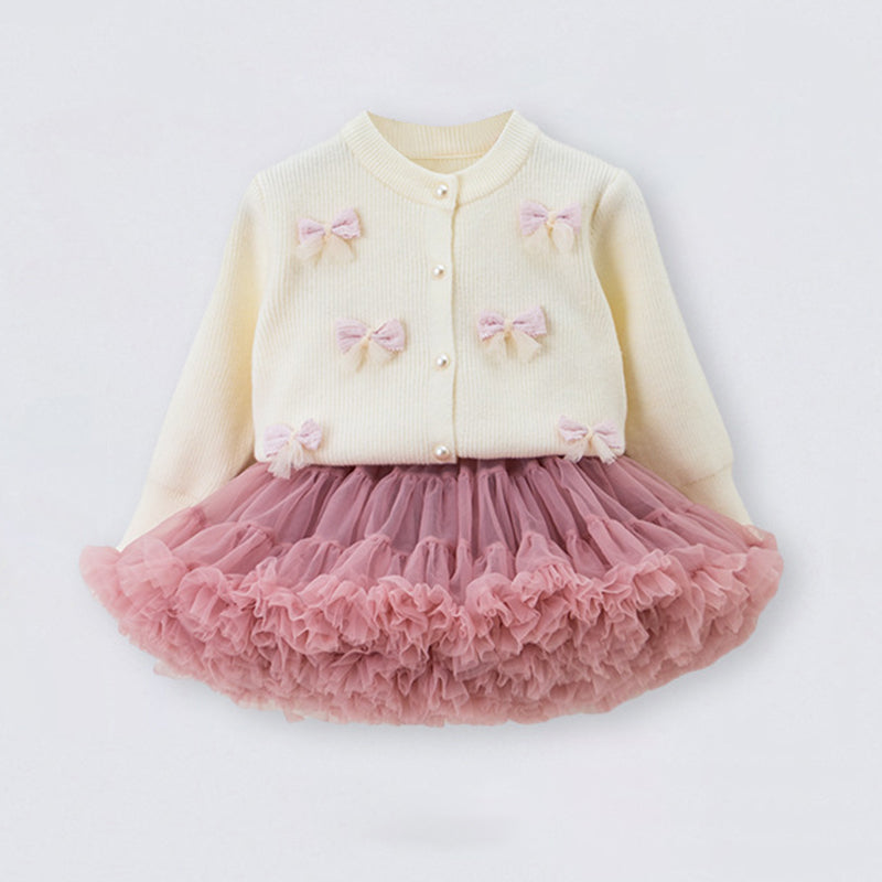 Cute Girls Round Neck Bow Cardigan Jacket