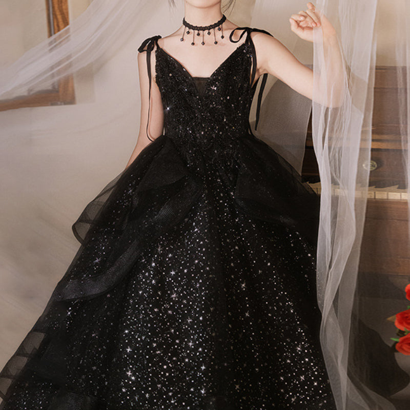 beautiful black princess dresses Baby Girl Black Shimmery Princess Party Dress