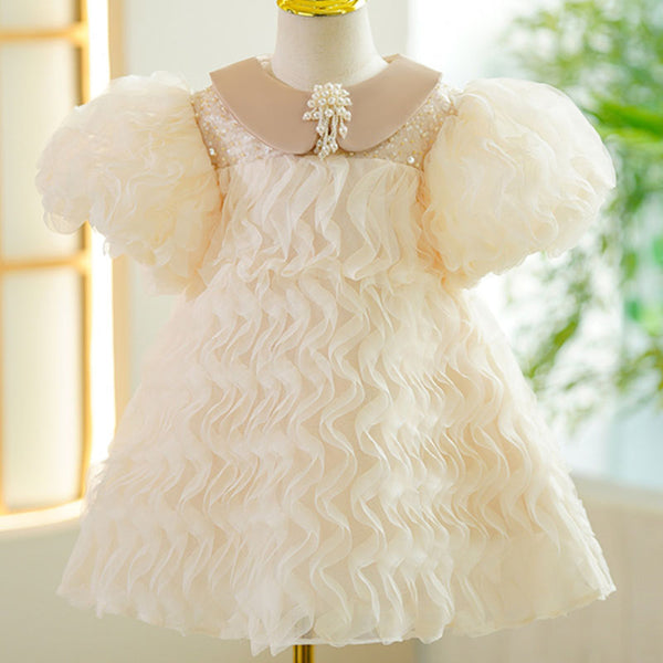 Baby Girl Wedding Party Puff Sleeve Doll Collar Communion Princess Dress